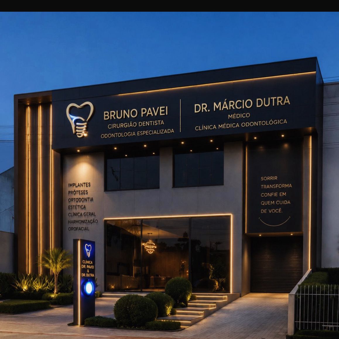 Fachada da clínica do Dr. Bruno Pavei em Araranguá