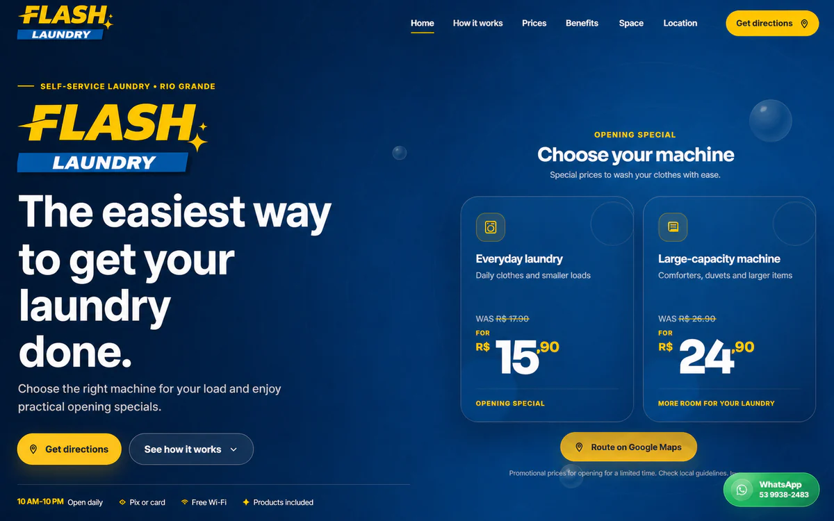 Flash Laundry homepage preview in English