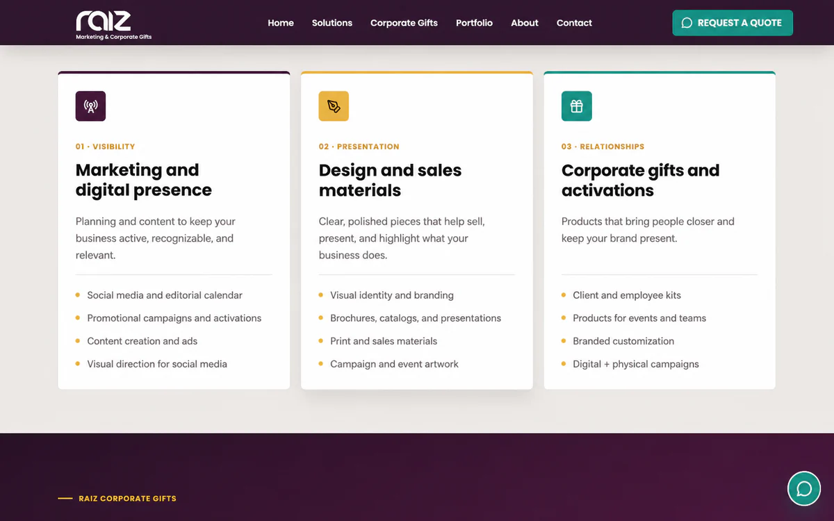 Raiz Marketing and Corporate Gifts services in English