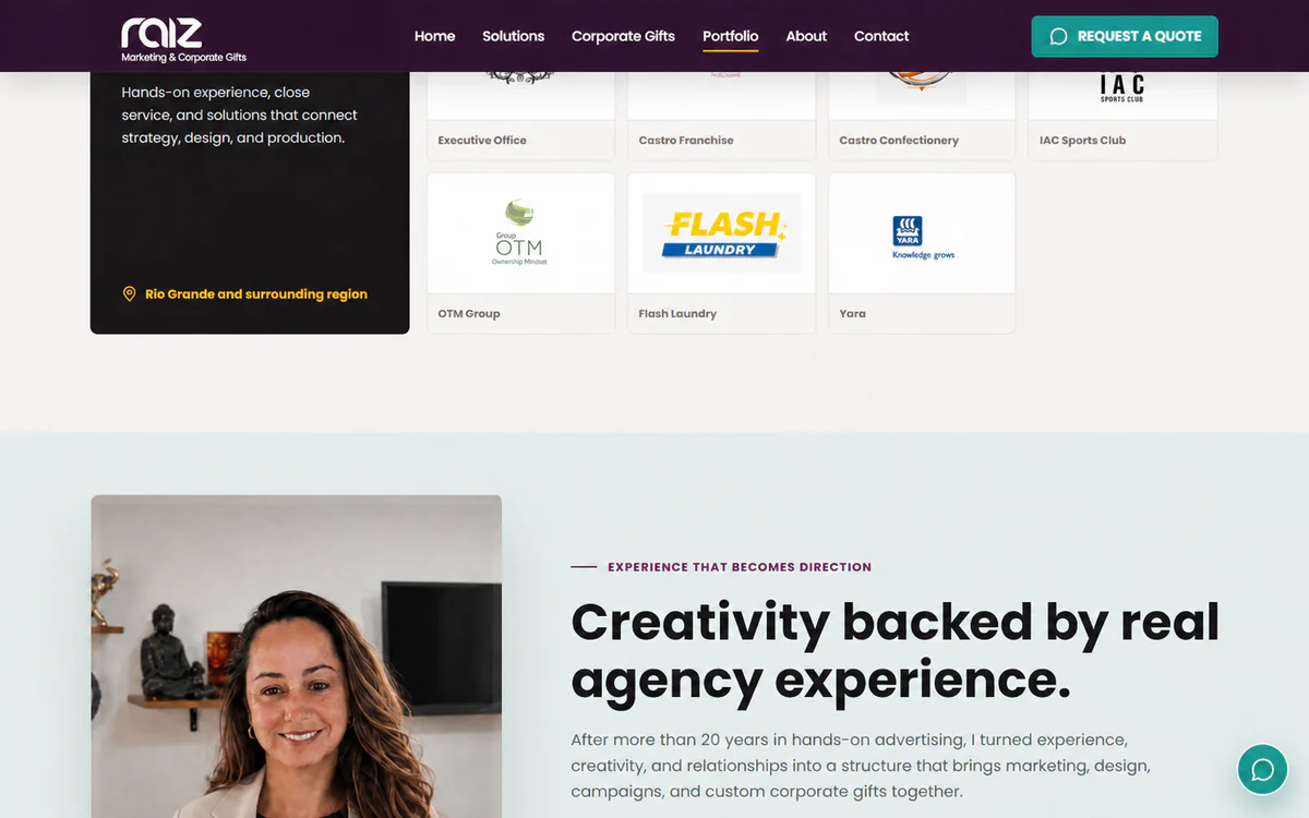 Raiz Marketing and Corporate Gifts portfolio and team in English